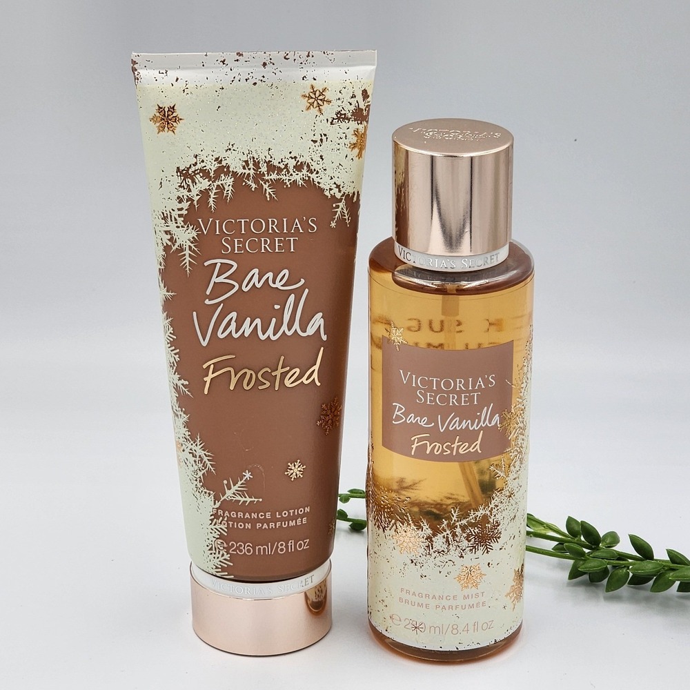 Victorias Secret Bare Vanilla Frosted Fragrance Mist Body Spray Lotion 2 Pc NEW